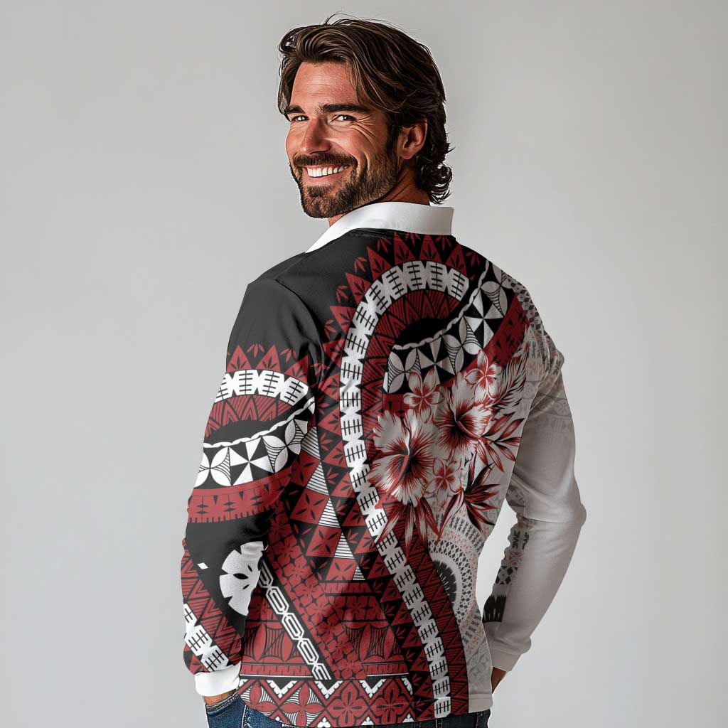 Bula Fiji Long Sleeve Polo Shirt White Kaivity Masi Tapa