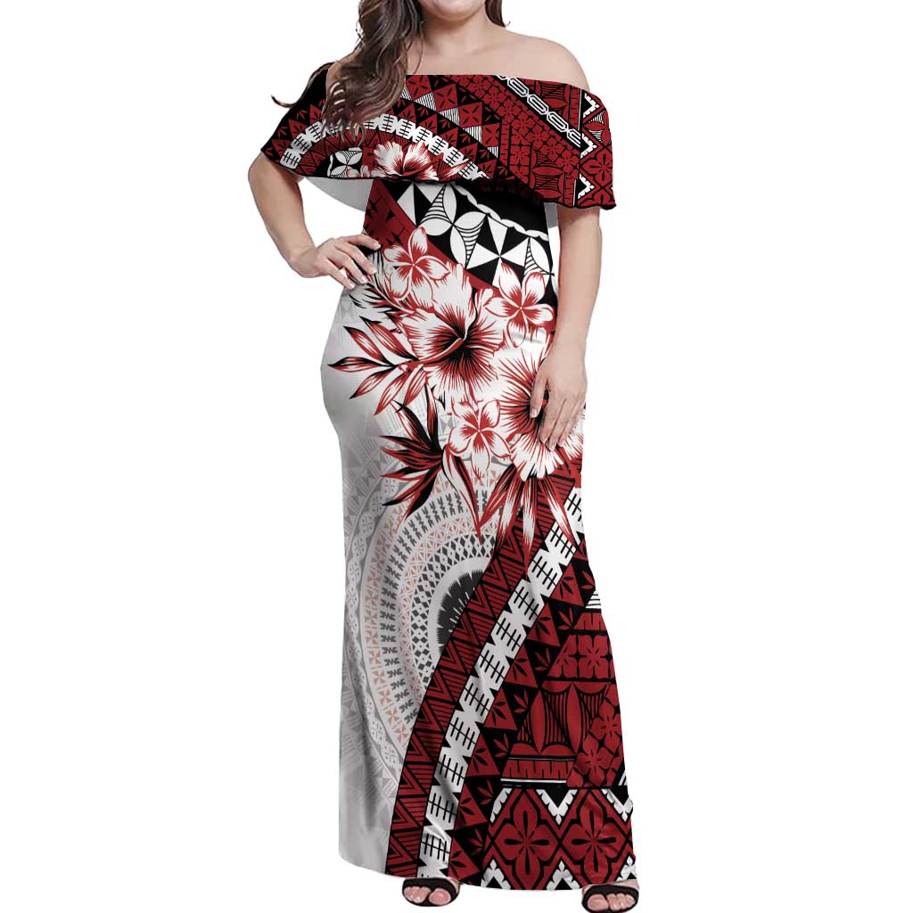 Bula Fiji Off Shoulder Maxi Dress White Kaivity Masi Tapa