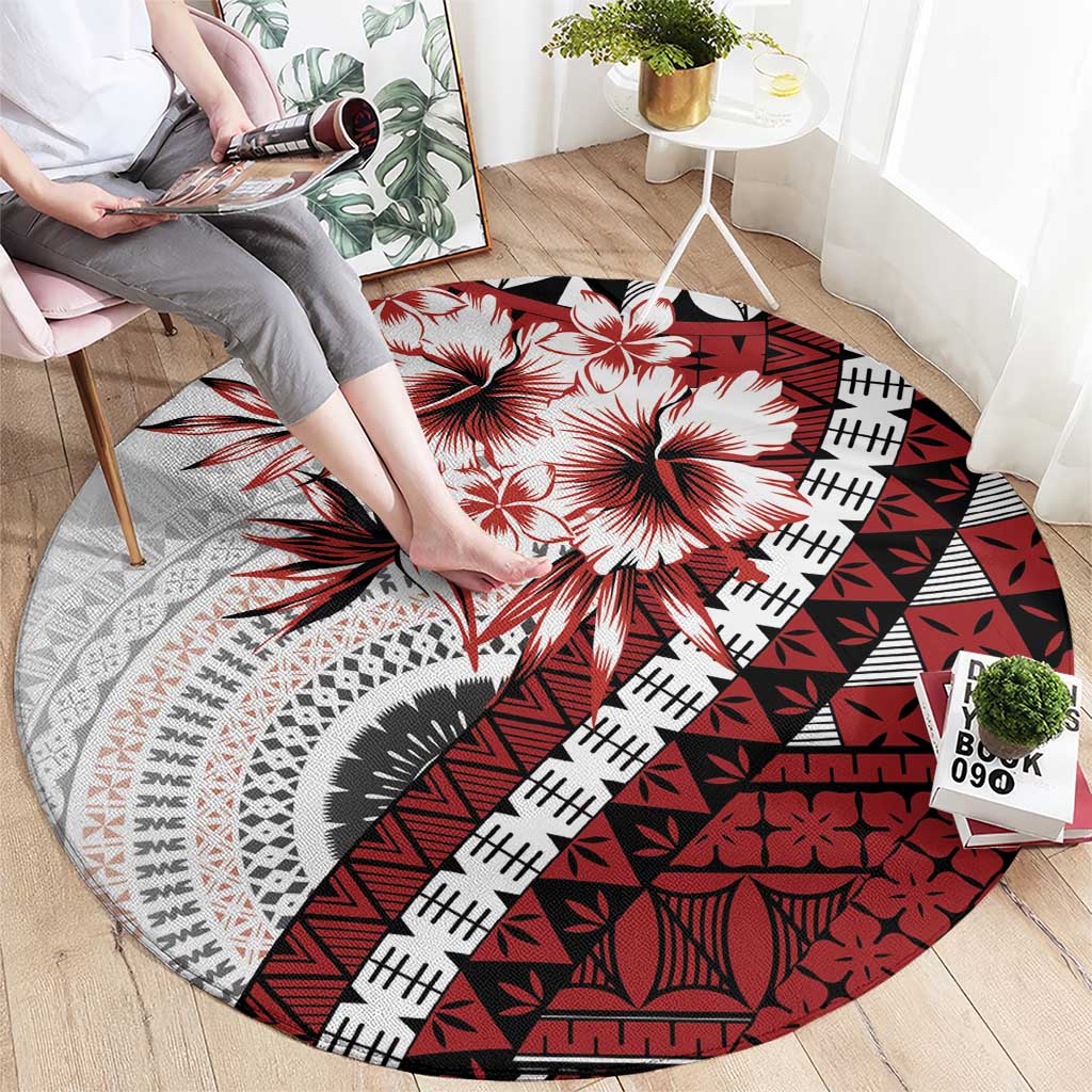 Bula Fiji Round Carpet White Kaivity Masi Tapa