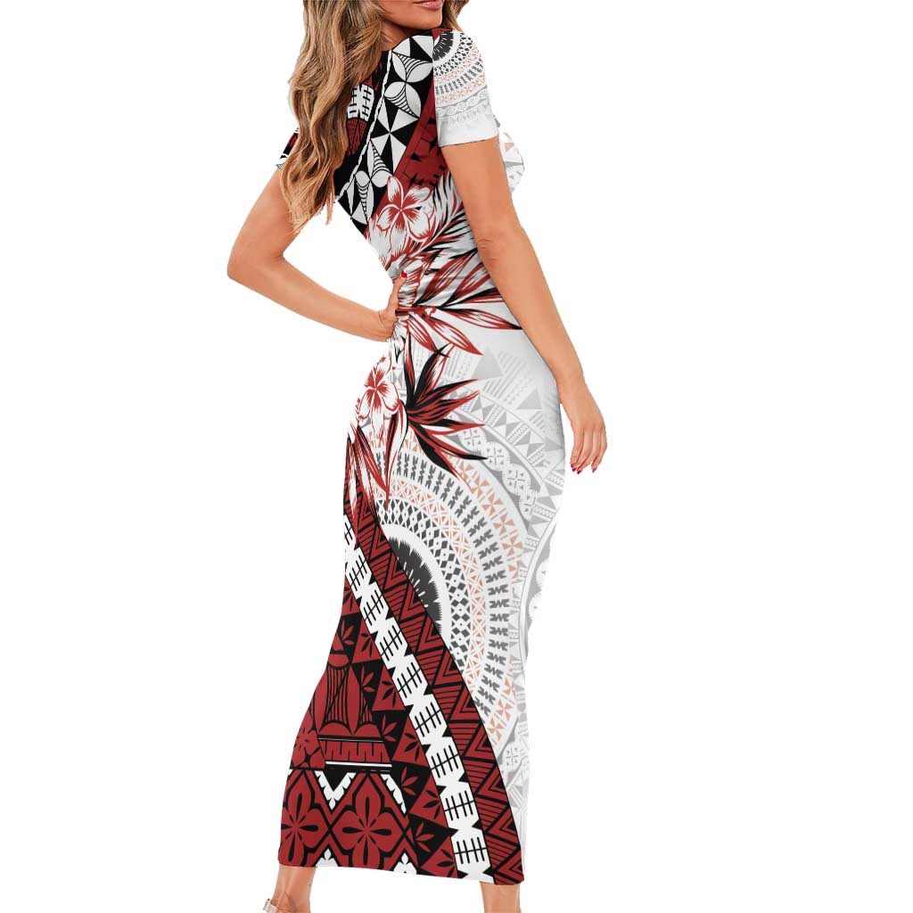 Bula Fiji Short Sleeve Bodycon Dress White Kaivity Masi Tapa