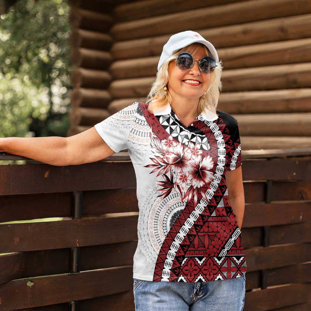 Bula Fiji Women Polo Shirt White Kaivity Masi Tapa