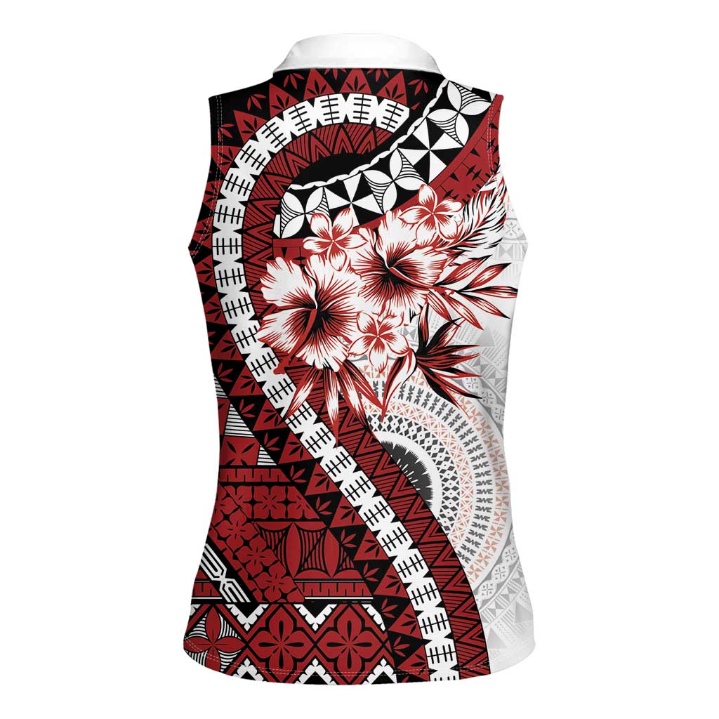 Bula Fiji Women Sleeveless Polo Shirt White Kaivity Masi Tapa