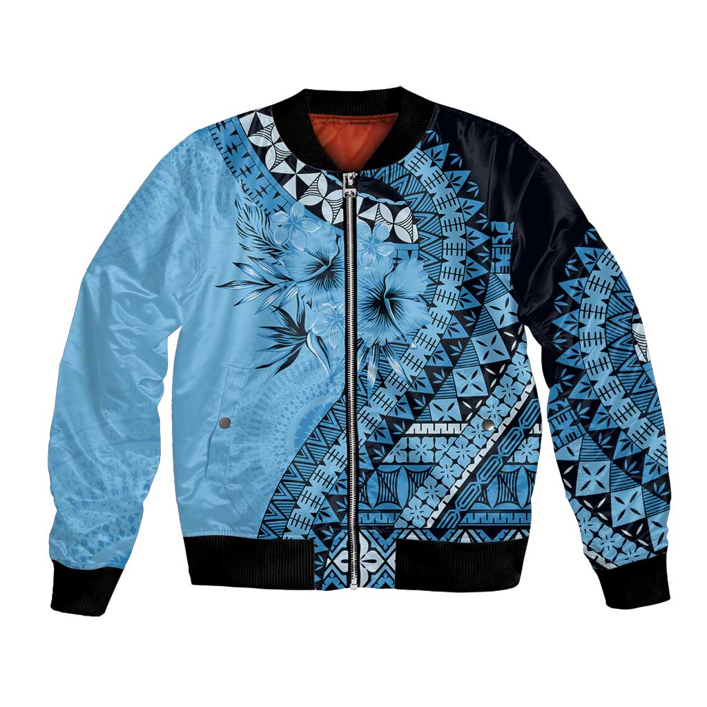 Bula Fiji Bomber Jacket Turquoise Kaivity Masi Tapa