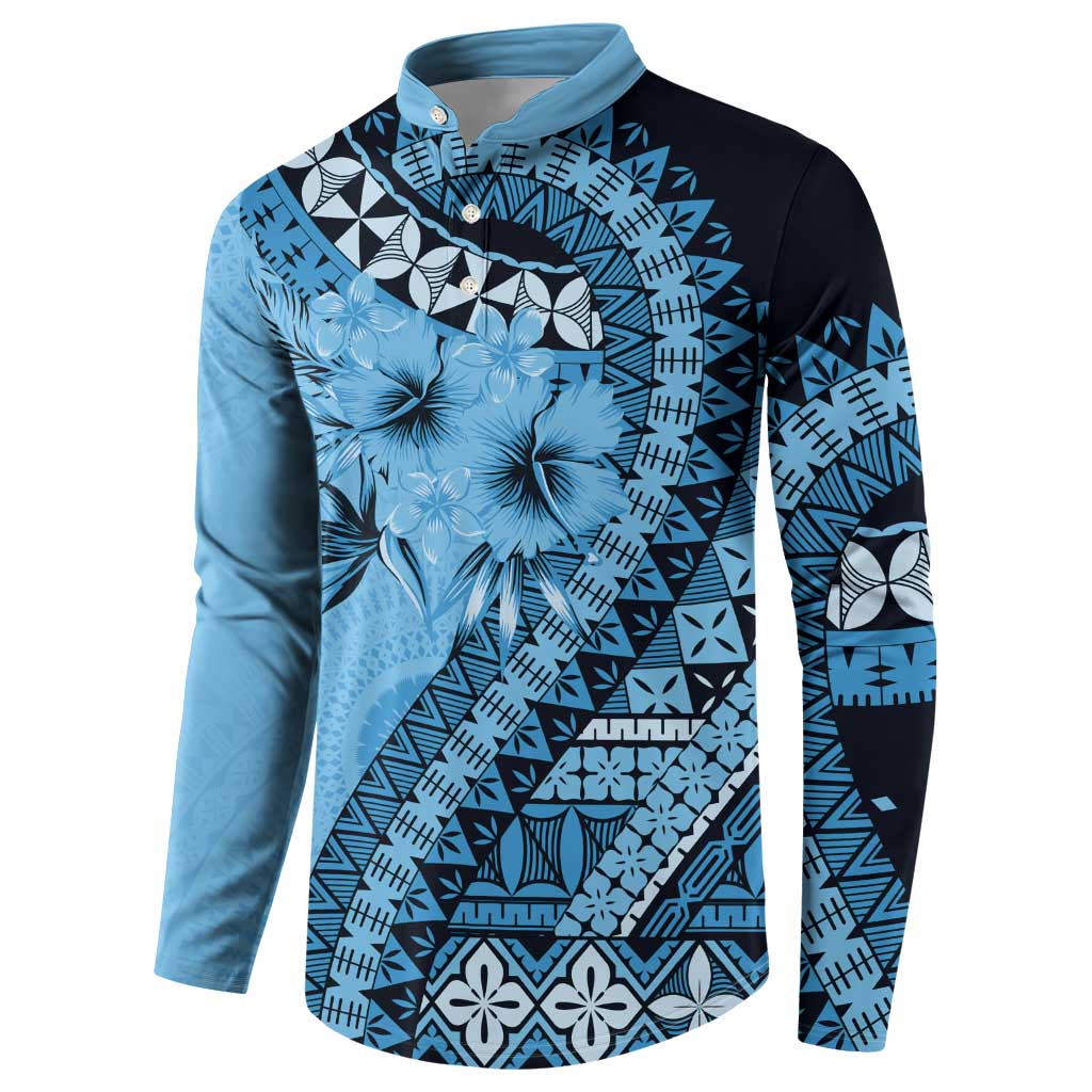 Bula Fiji Button Sweatshirt Turquoise Kaivity Masi Tapa