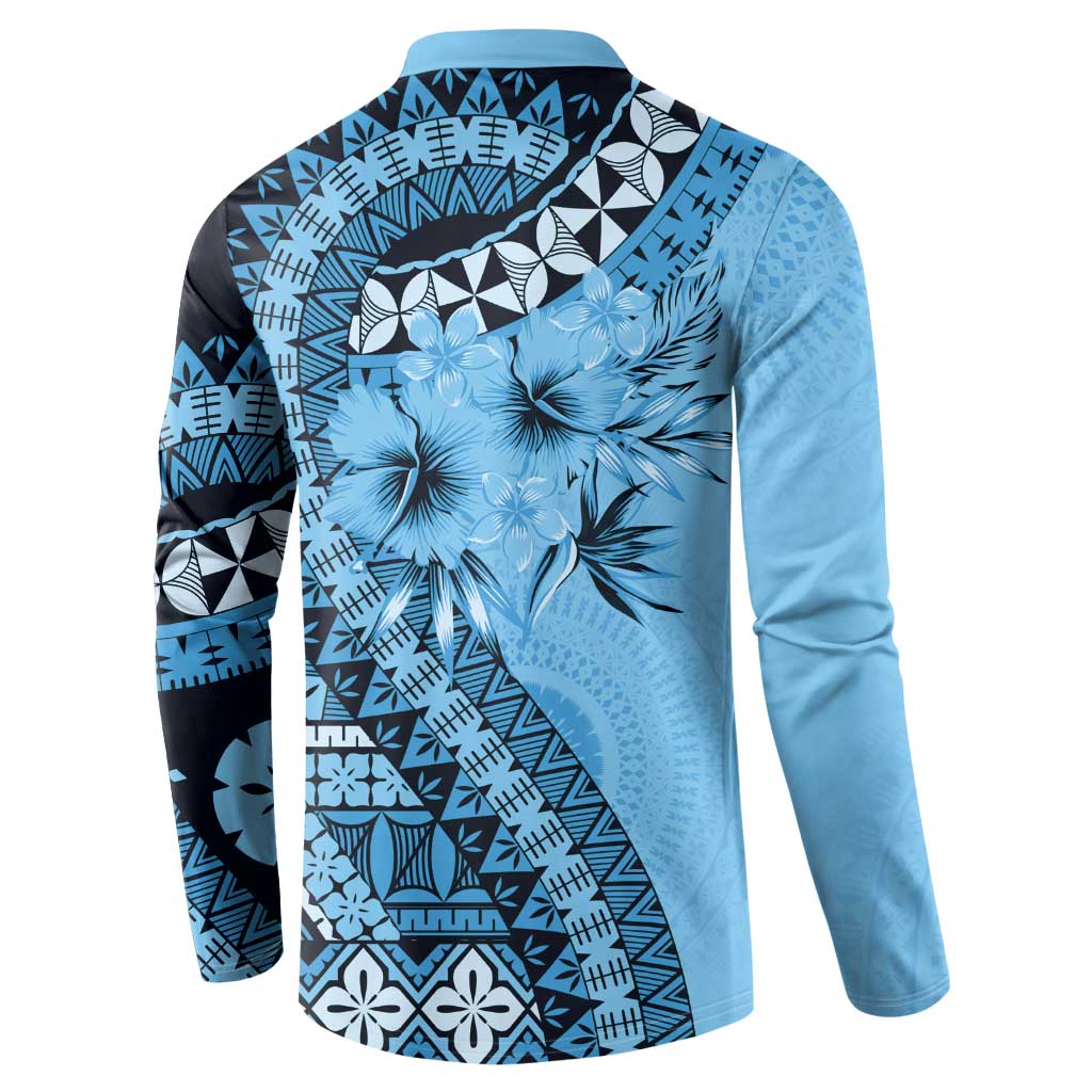 Bula Fiji Button Sweatshirt Turquoise Kaivity Masi Tapa