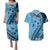 Bula Fiji Couples Matching Puletasi and Hawaiian Shirt Turquoise Kaivity Masi Tapa