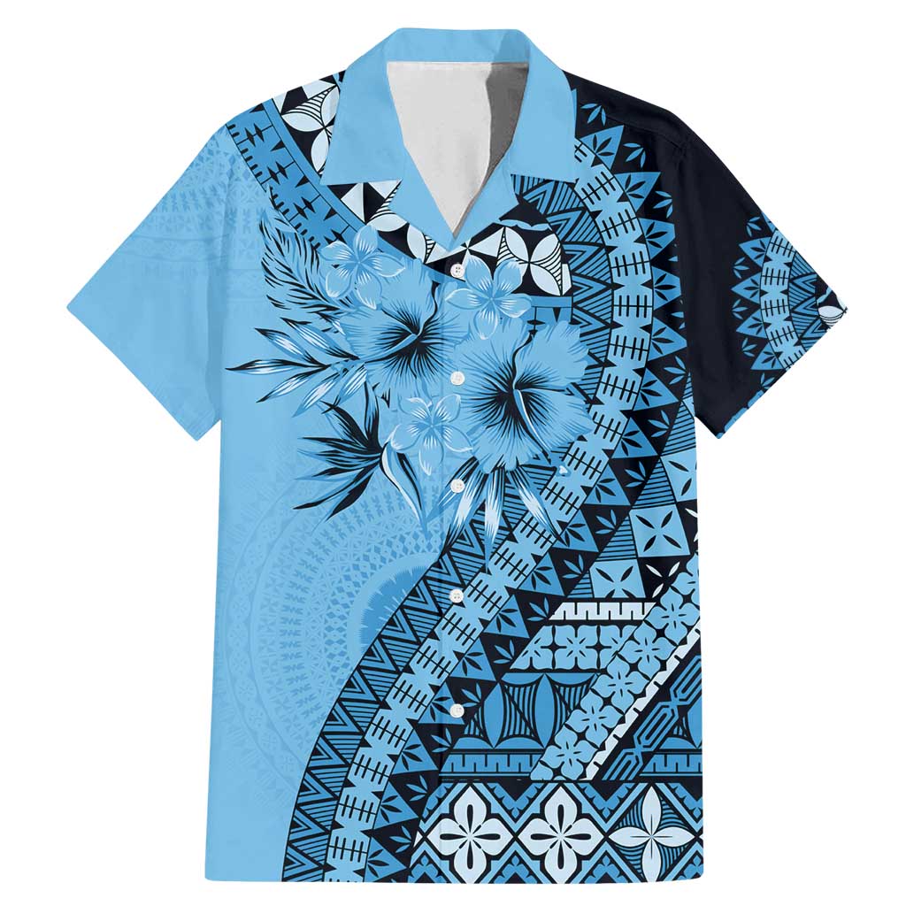 Bula Fiji Family Matching Mermaid Dress and Hawaiian Shirt Turquoise Kaivity Masi Tapa