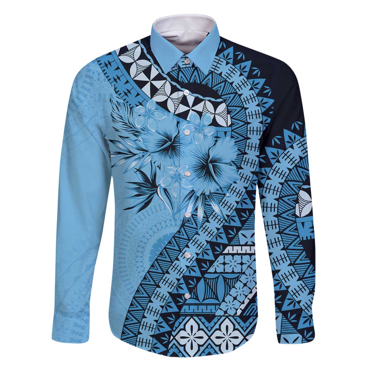 Bula Fiji Family Matching Off The Shoulder Long Sleeve Dress and Hawaiian Shirt Turquoise Kaivity Masi Tapa