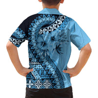 Bula Fiji Family Matching Off Shoulder Short Dress and Hawaiian Shirt Turquoise Kaivity Masi Tapa