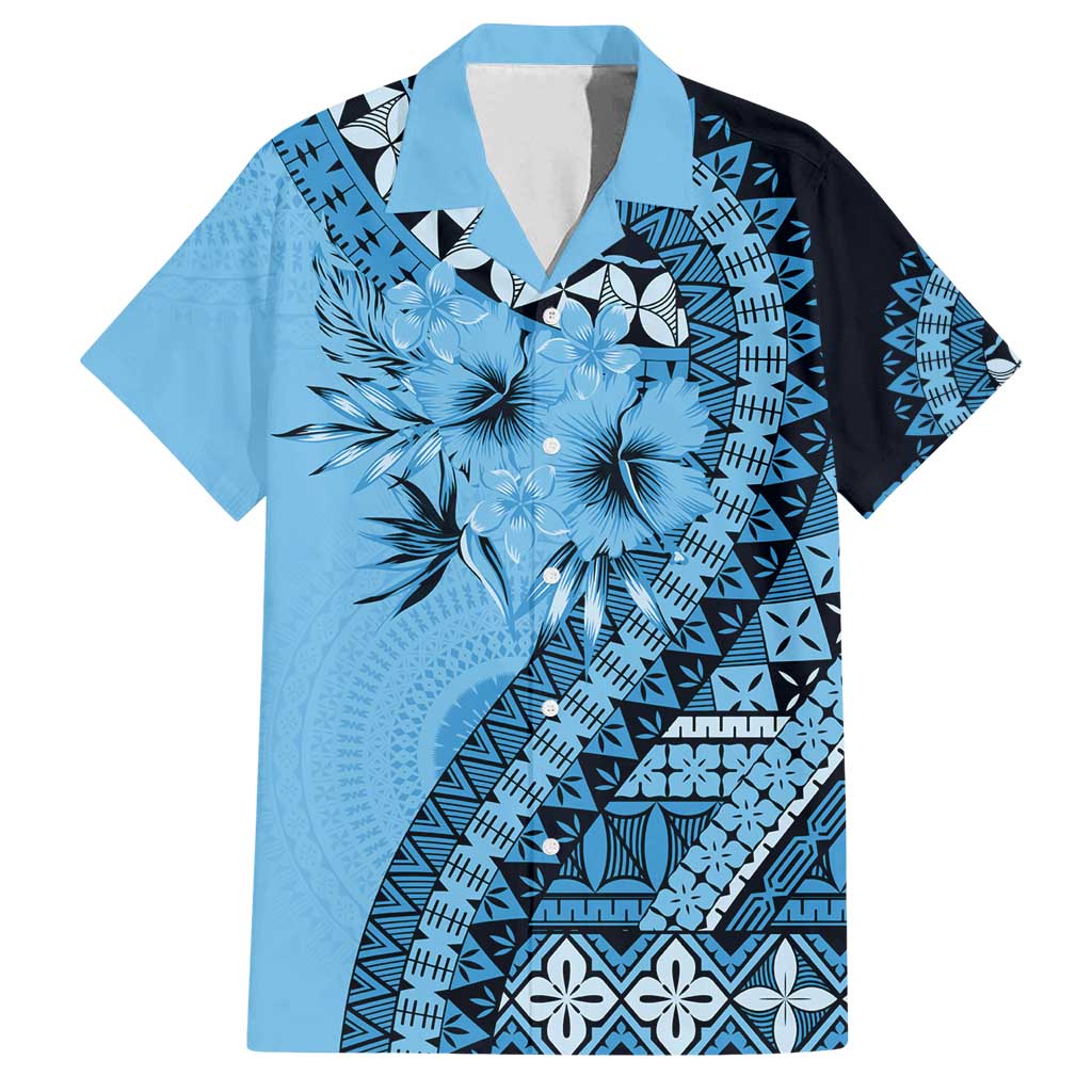 Bula Fiji Family Matching Puletasi and Hawaiian Shirt Turquoise Kaivity Masi Tapa