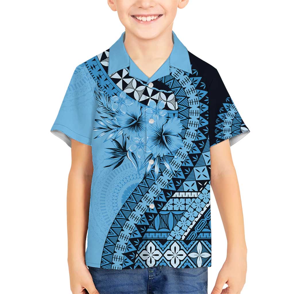 Bula Fiji Family Matching Summer Maxi Dress and Hawaiian Shirt Turquoise Kaivity Masi Tapa