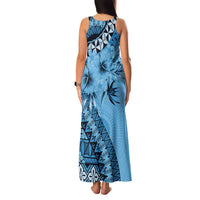 Bula Fiji Family Matching Tank Maxi Dress and Hawaiian Shirt Turquoise Kaivity Masi Tapa