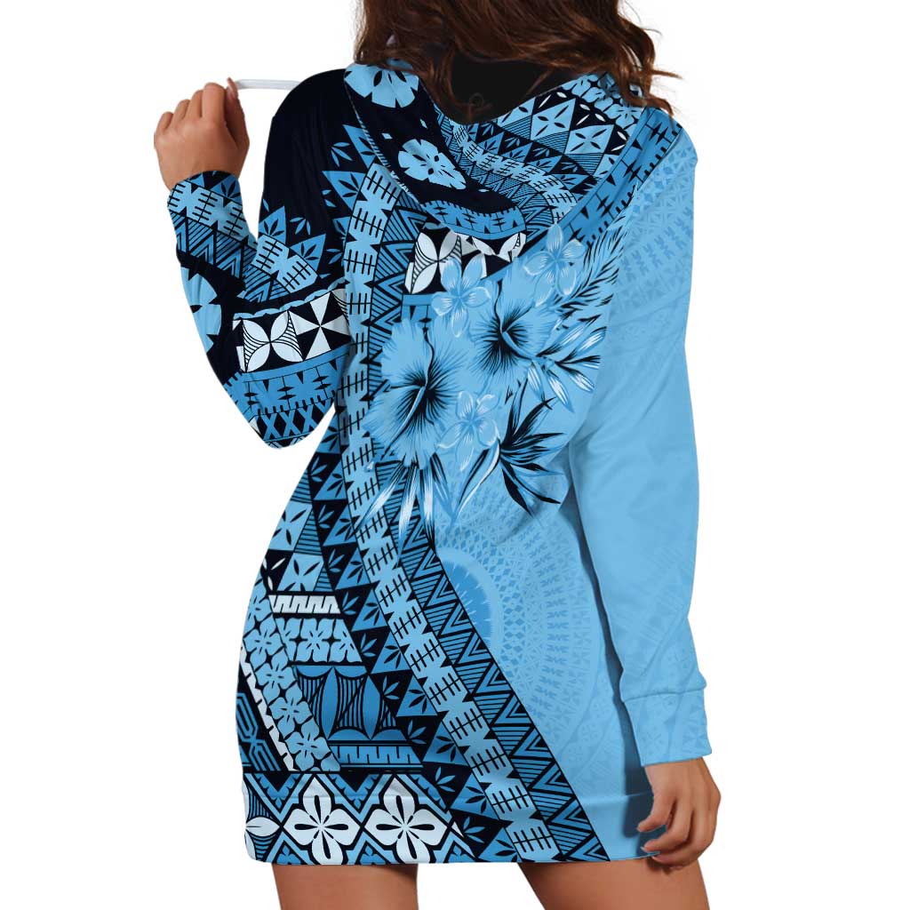 Bula Fiji Hoodie Dress Turquoise Kaivity Masi Tapa