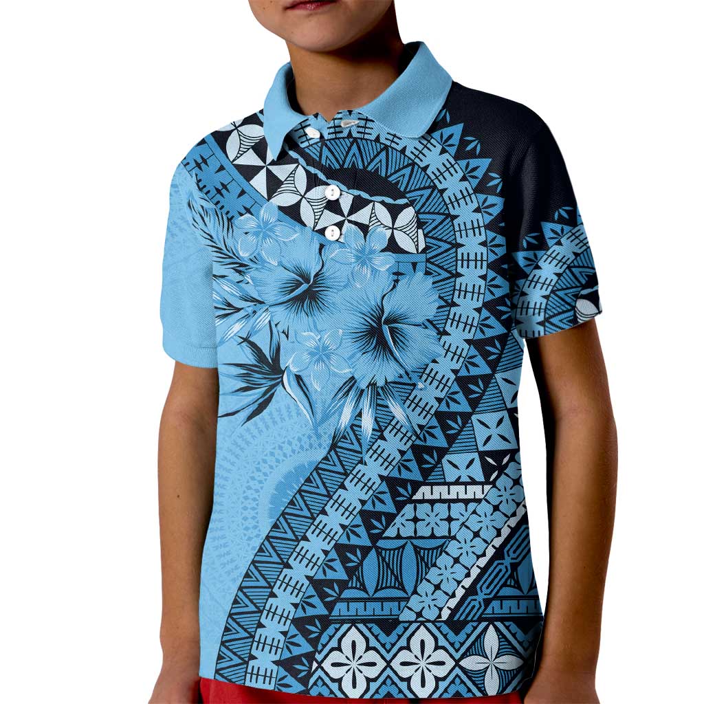 Bula Fiji Kid Polo Shirt Turquoise Kaivity Masi Tapa