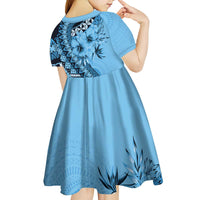 Bula Fiji Kid Short Sleeve Dress Turquoise Kaivity Masi Tapa
