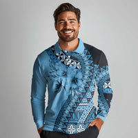 Bula Fiji Long Sleeve Polo Shirt Turquoise Kaivity Masi Tapa