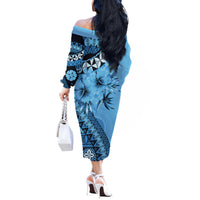 Bula Fiji Off The Shoulder Long Sleeve Dress Turquoise Kaivity Masi Tapa