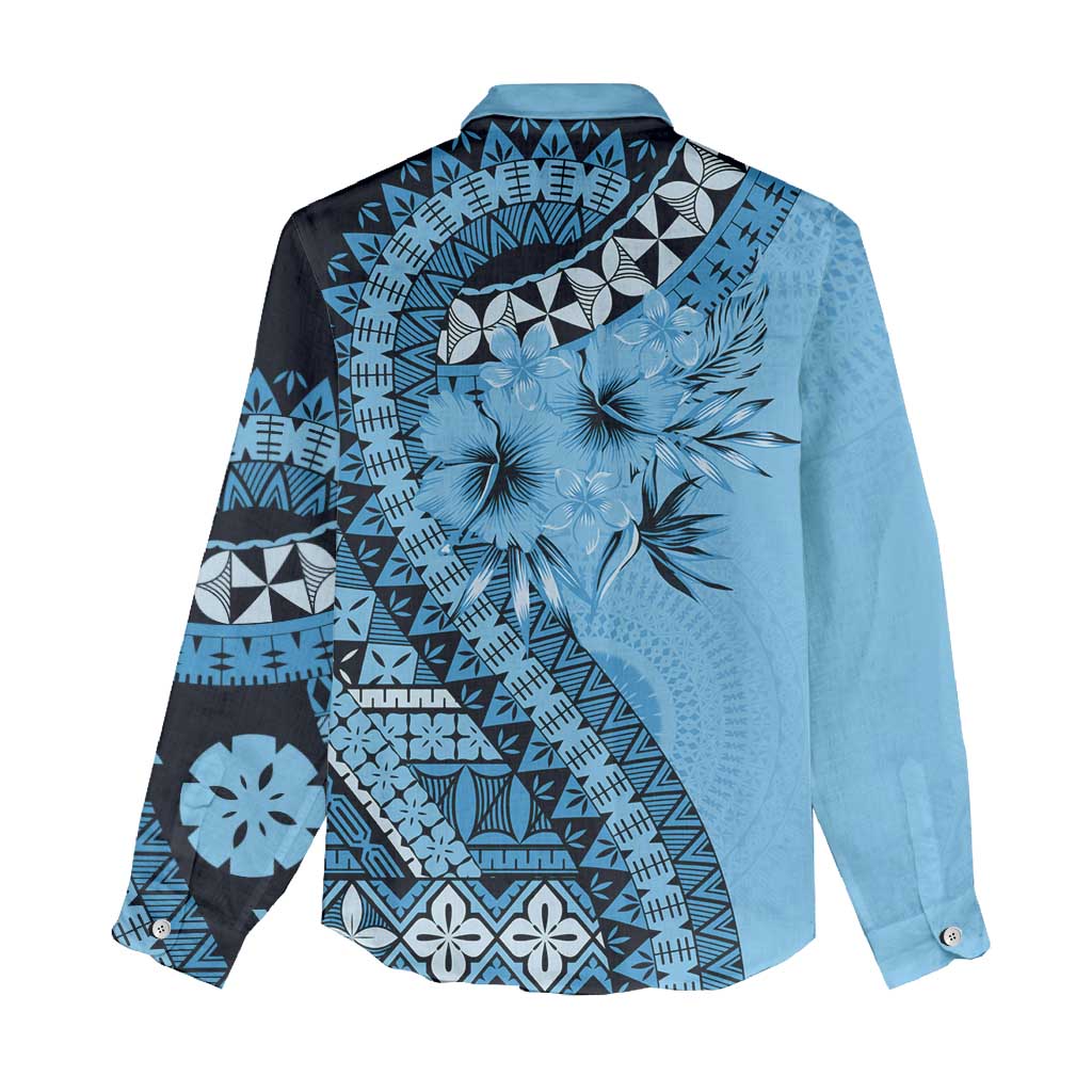 Bula Fiji Women Casual Shirt Turquoise Kaivity Masi Tapa