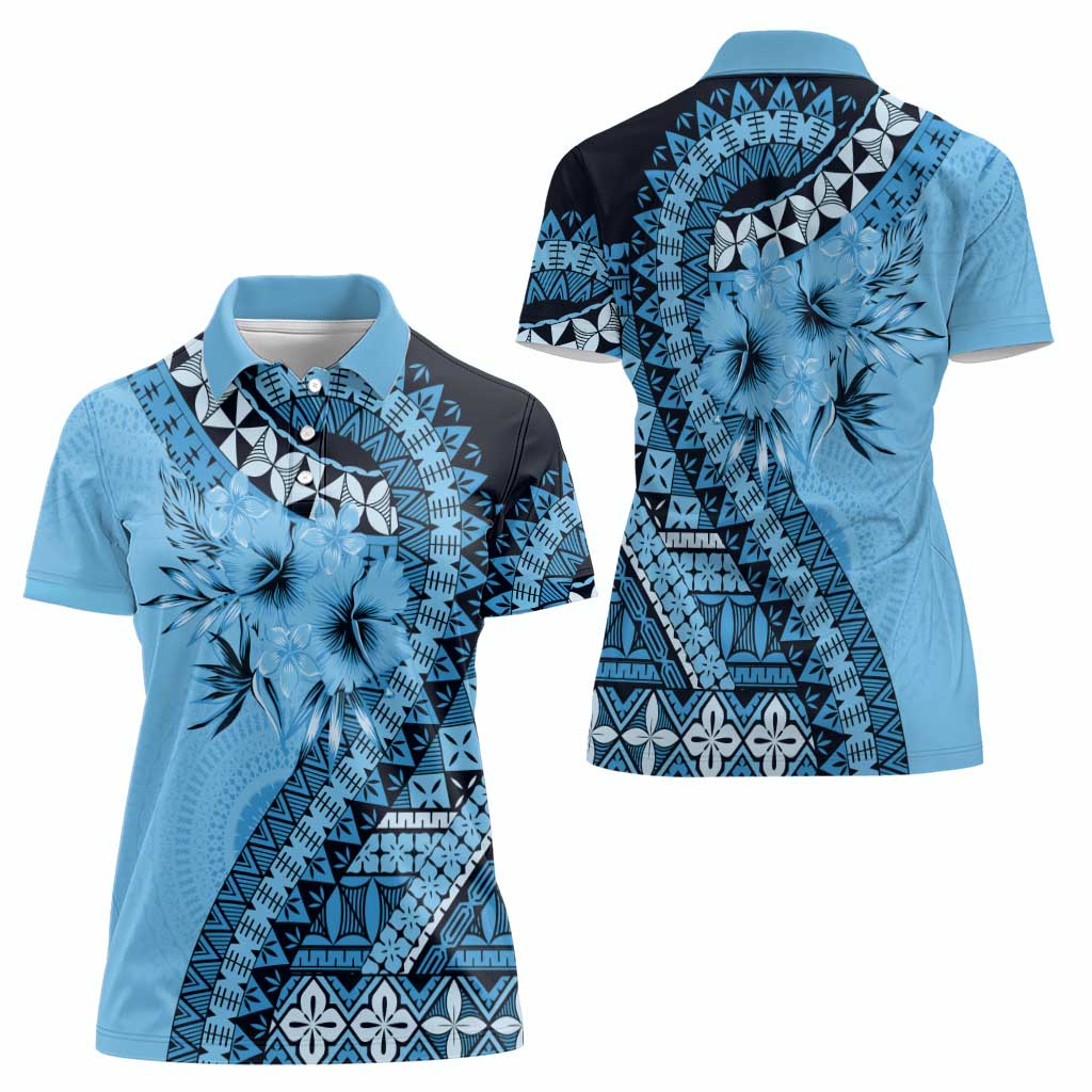 Bula Fiji Women Polo Shirt Turquoise Kaivity Masi Tapa