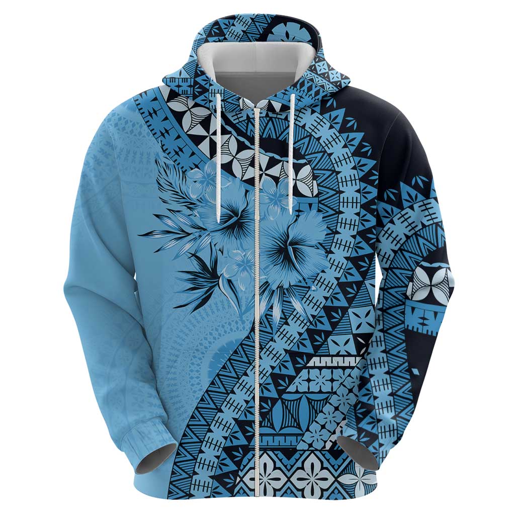 Bula Fiji Zip Hoodie Turquoise Kaivity Masi Tapa