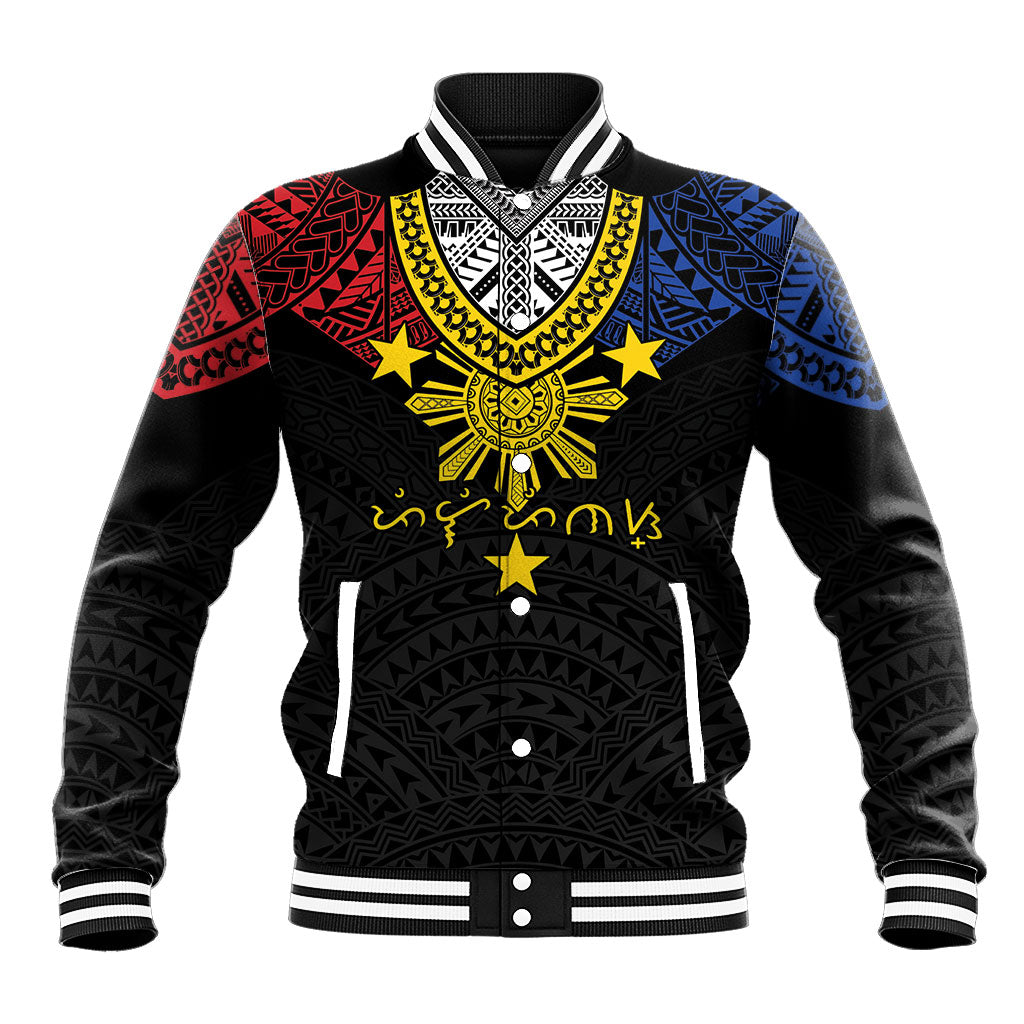 Philippines Heritage Baybayin Mix Polynesian Baseball Jacket LT7 Unisex Black - Polynesian Pride