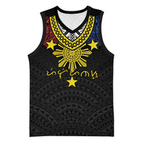 Philippines Heritage Baybayin Mix Polynesian Basketball Jersey LT7 Unisex Black - Polynesian Pride