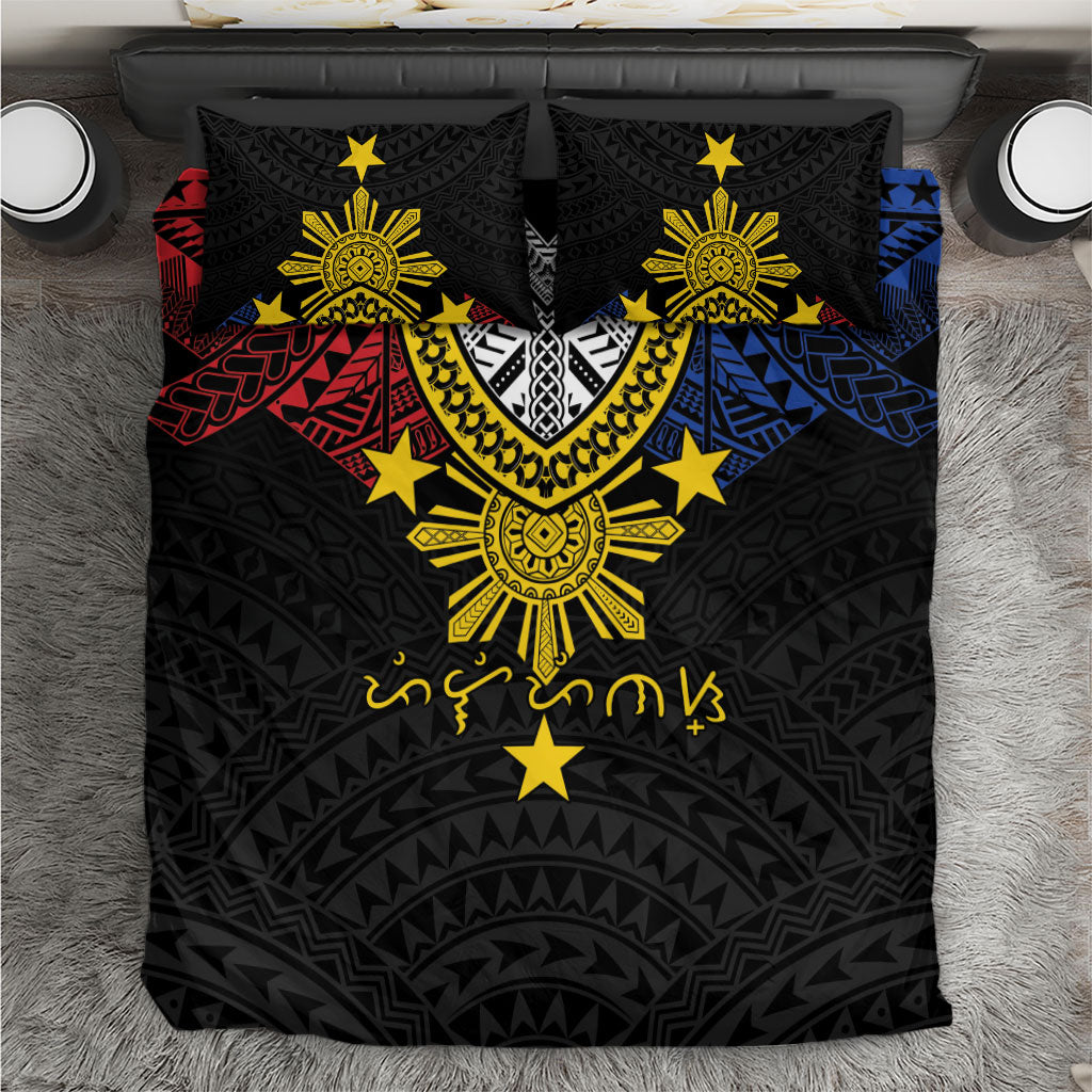 Philippines Heritage Baybayin Mix Polynesian Bedding Set LT7 Black - Polynesian Pride