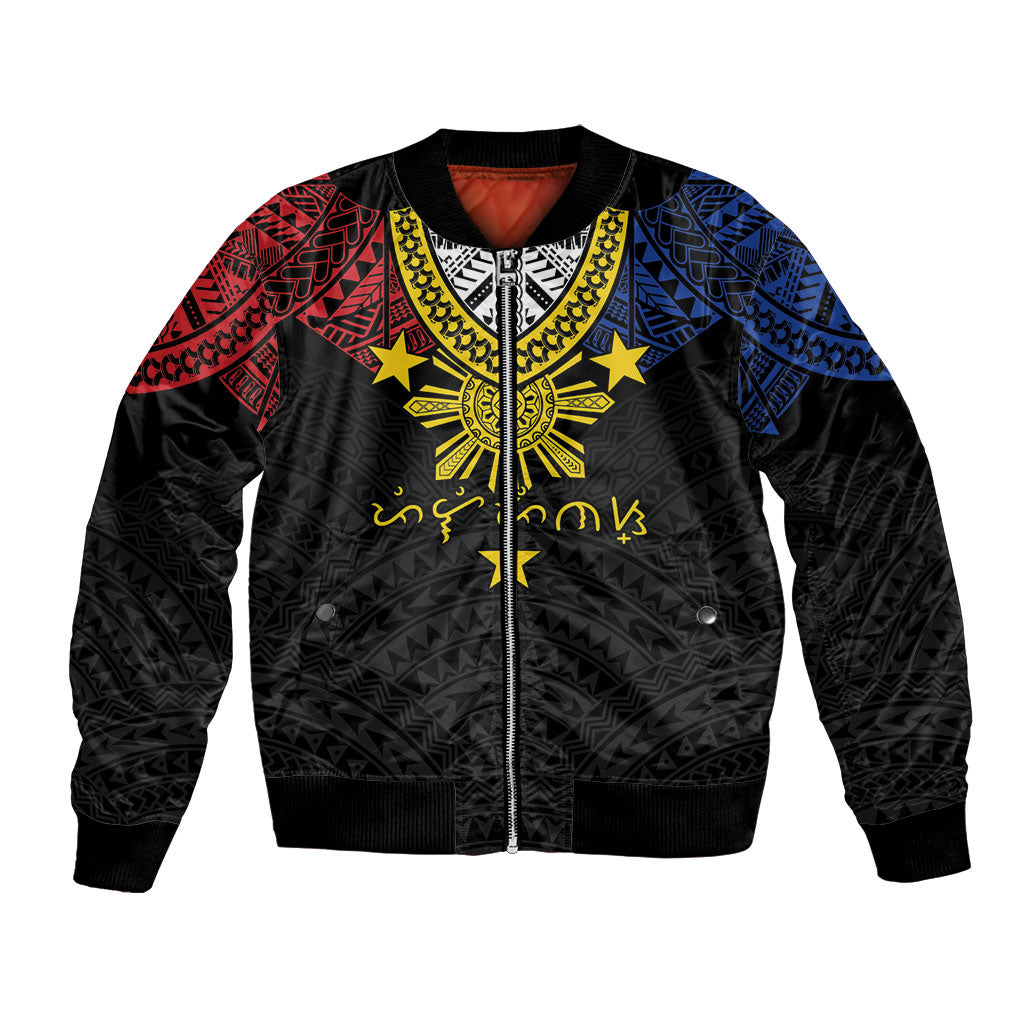 Philippines Heritage Baybayin Mix Polynesian Bomber Jacket LT7 Unisex Black - Polynesian Pride