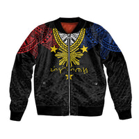 Philippines Heritage Baybayin Mix Polynesian Bomber Jacket LT7 Unisex Black - Polynesian Pride
