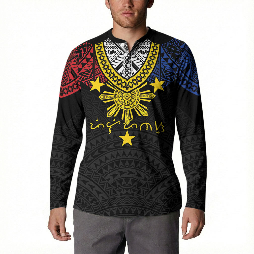 Philippines Heritage Baybayin Mix Polynesian Button Sweatshirt LT7 - Polynesian Pride