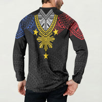 Philippines Heritage Baybayin Mix Polynesian Button Sweatshirt LT7 - Polynesian Pride