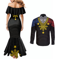 Philippines Heritage Baybayin Mix Polynesian Couples Matching Mermaid Dress and Long Sleeve Button Shirt LT7 - Polynesian Pride