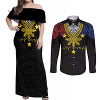 Philippines Heritage Baybayin Mix Polynesian Couples Matching Off Shoulder Maxi Dress and Long Sleeve Button Shirt LT7 Black - Polynesian Pride