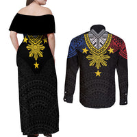 Philippines Heritage Baybayin Mix Polynesian Couples Matching Off Shoulder Maxi Dress and Long Sleeve Button Shirt LT7 - Polynesian Pride