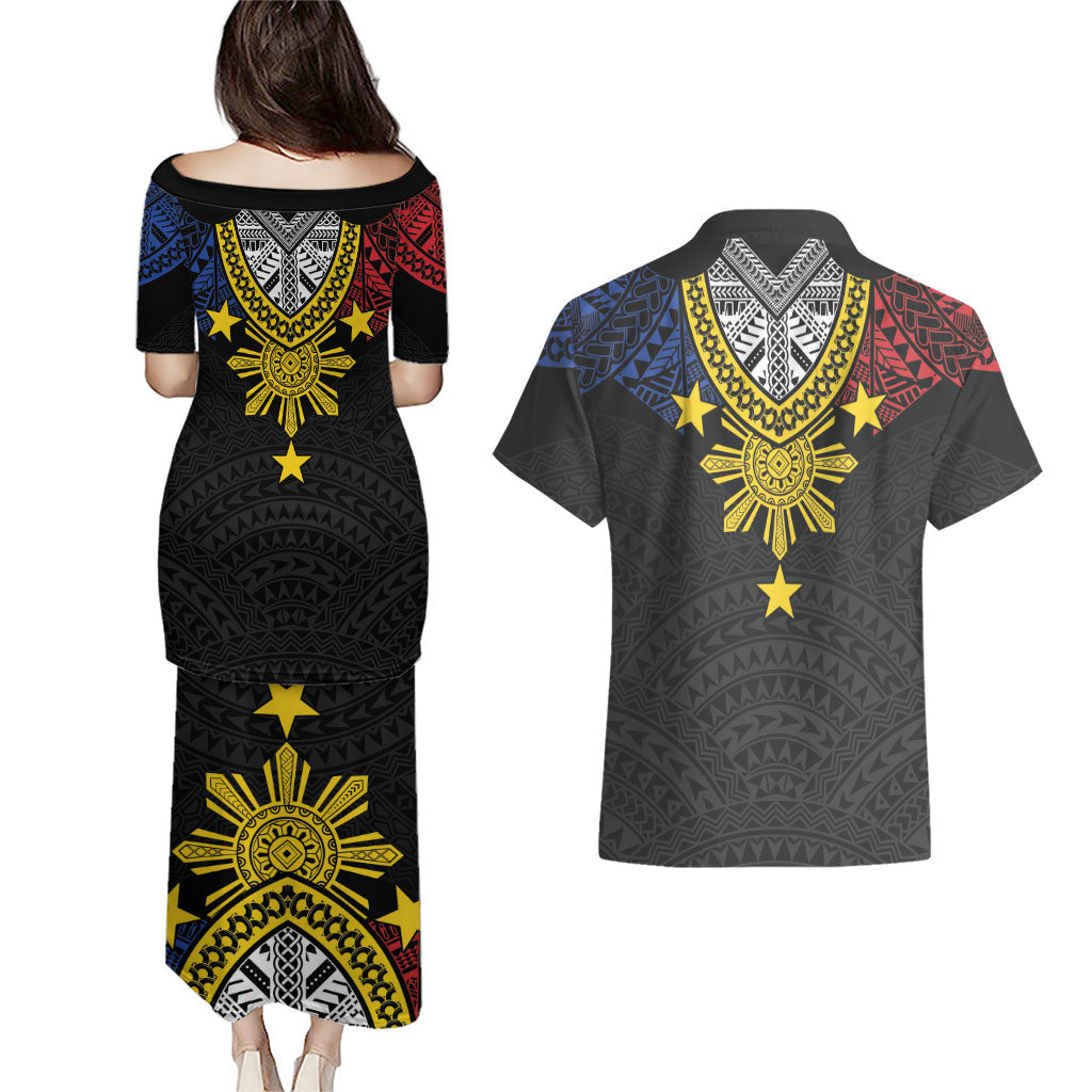 Philippines Heritage Baybayin Mix Polynesian Couples Matching Puletasi and Hawaiian Shirt LT7 - Polynesian Pride