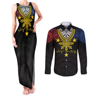 Philippines Heritage Baybayin Mix Polynesian Couples Matching Tank Maxi Dress and Long Sleeve Button Shirt LT7 Black - Polynesian Pride