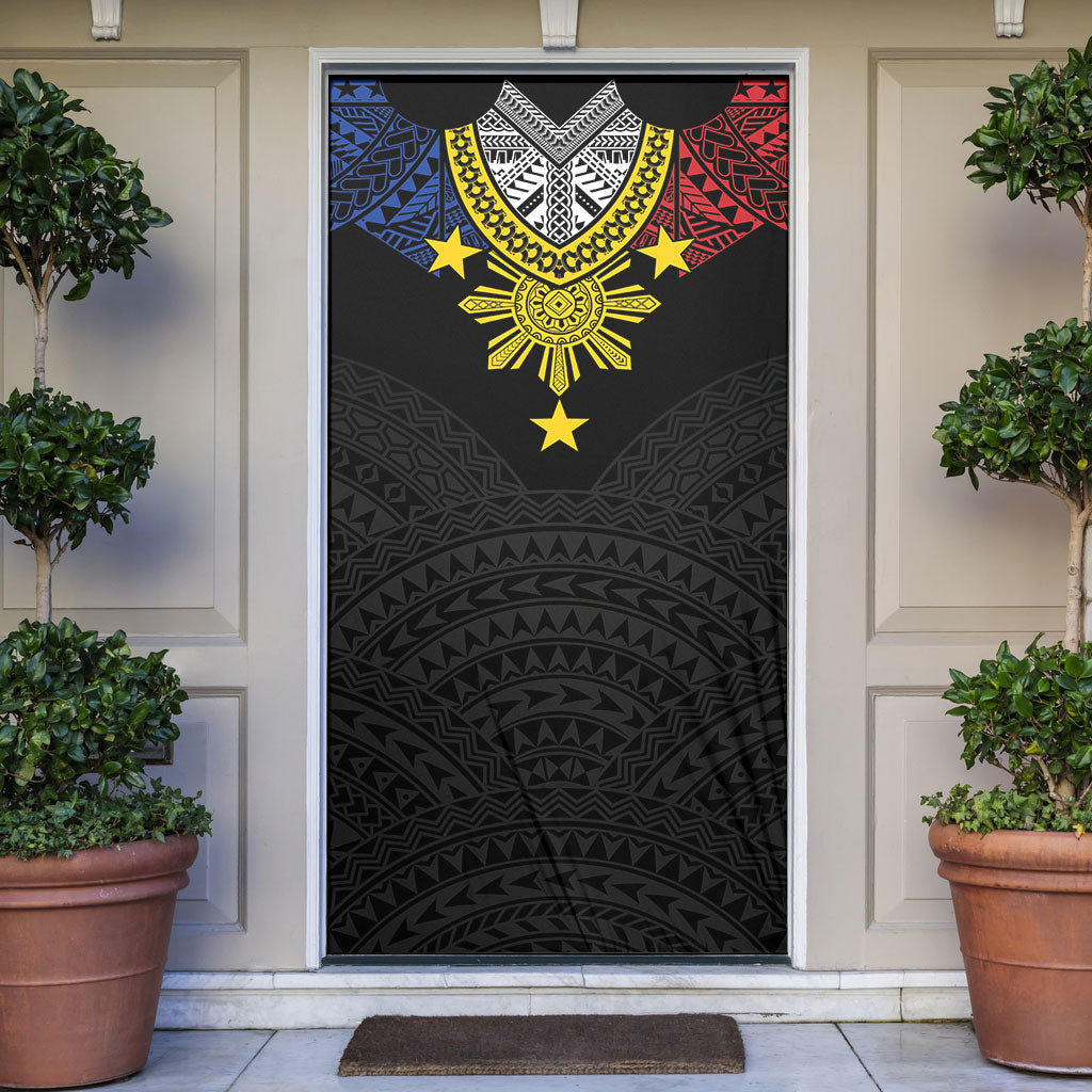 Philippines Heritage Baybayin Mix Polynesian Door Cover LT7 Black - Polynesian Pride