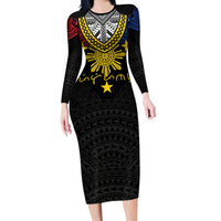 Philippines Heritage Baybayin Mix Polynesian Family Matching Long Sleeve Bodycon Dress and Hawaiian Shirt