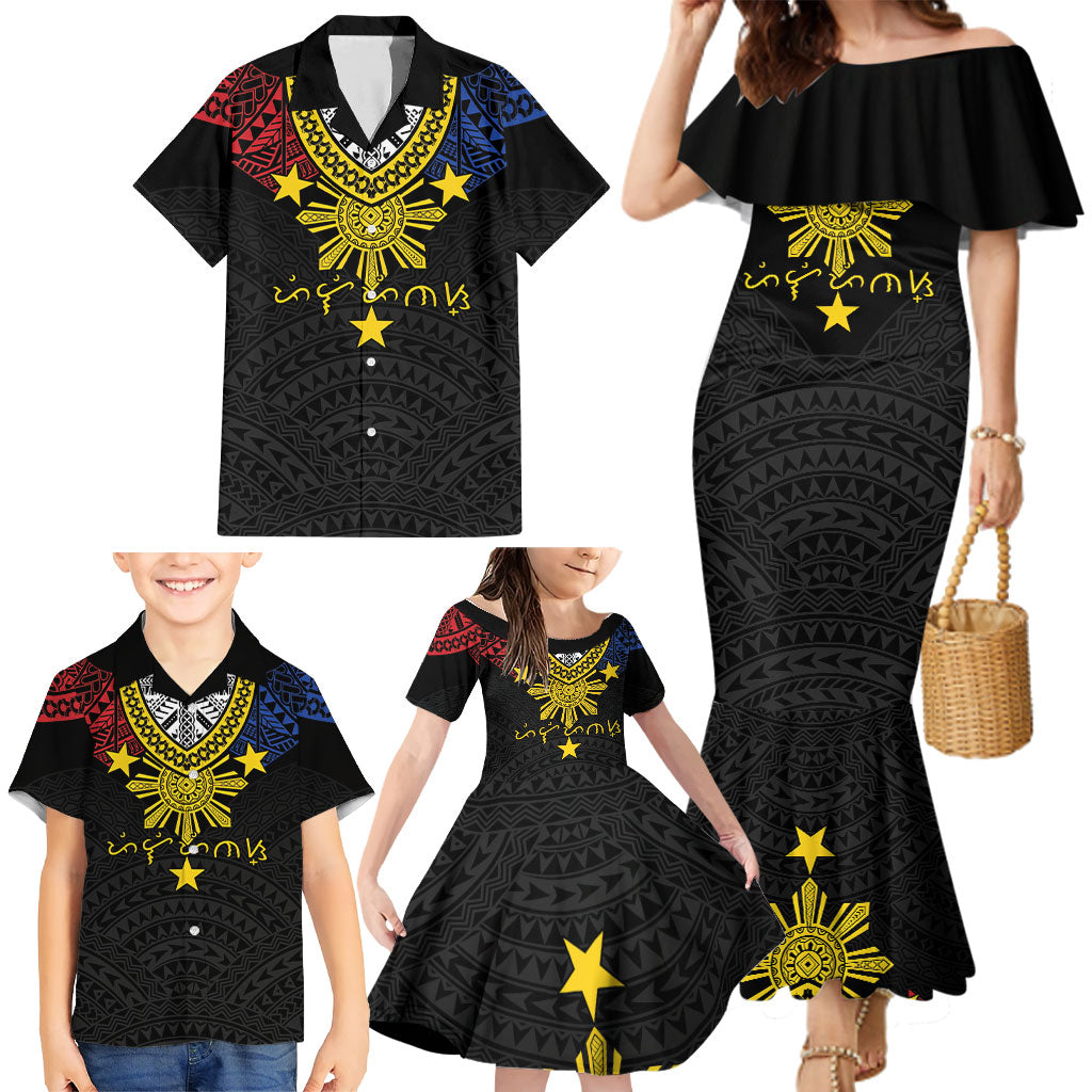 Philippines Heritage Baybayin Mix Polynesian Family Matching Mermaid Dress and Hawaiian Shirt