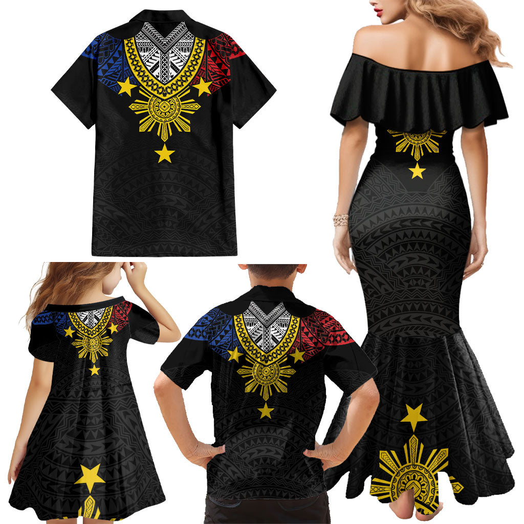 Philippines Heritage Baybayin Mix Polynesian Family Matching Mermaid Dress and Hawaiian Shirt
