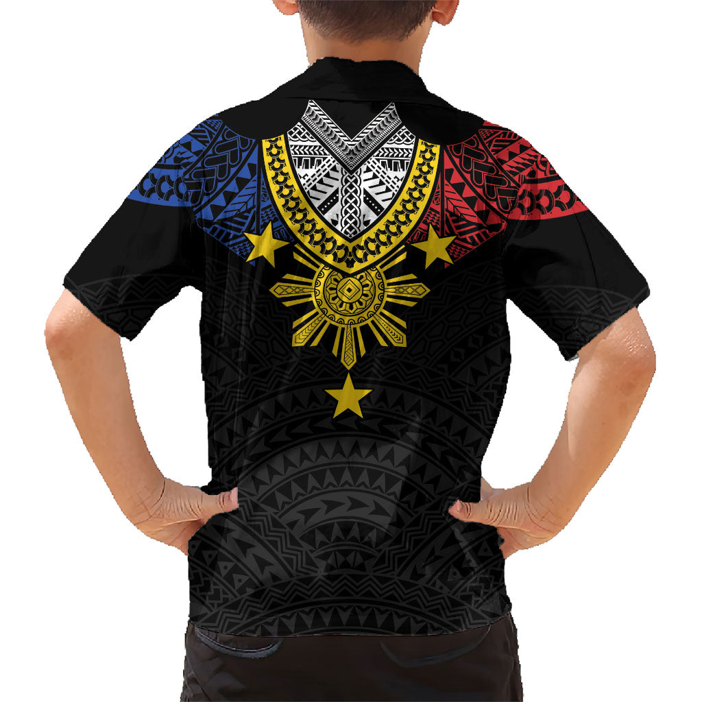 Philippines Heritage Baybayin Mix Polynesian Family Matching Off The Shoulder Long Sleeve Dress and Hawaiian Shirt