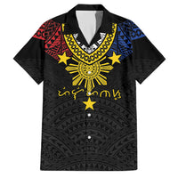 Philippines Heritage Baybayin Mix Polynesian Family Matching Off The Shoulder Long Sleeve Dress and Hawaiian Shirt