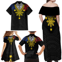Philippines Heritage Baybayin Mix Polynesian Family Matching Off Shoulder Maxi Dress and Hawaiian Shirt