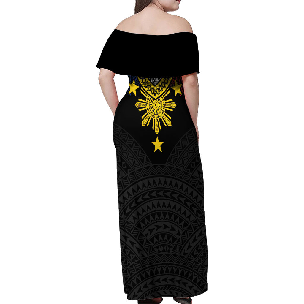 Philippines Heritage Baybayin Mix Polynesian Family Matching Off Shoulder Maxi Dress and Hawaiian Shirt