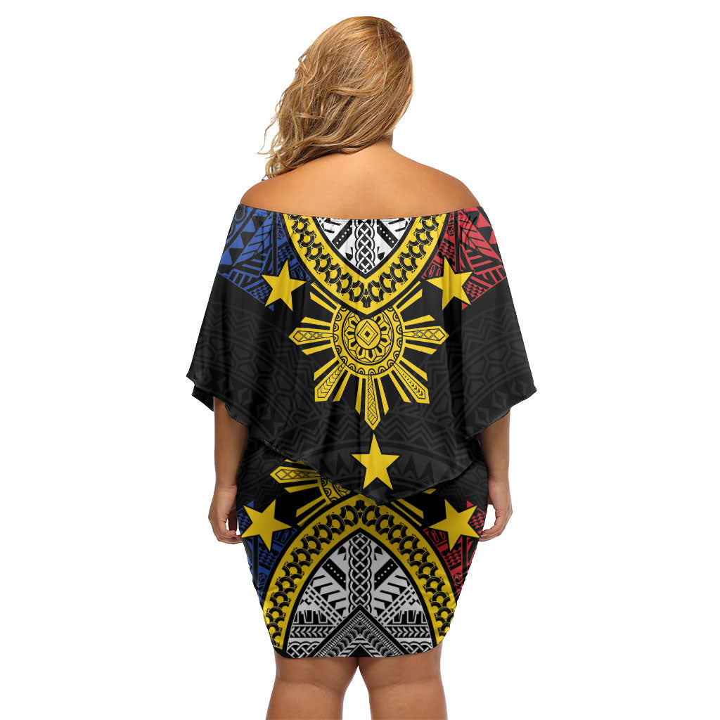 Philippines Heritage Baybayin Mix Polynesian Family Matching Off Shoulder Short Dress and Hawaiian Shirt