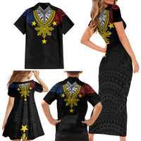 Philippines Heritage Baybayin Mix Polynesian Family Matching Short Sleeve Bodycon Dress and Hawaiian Shirt