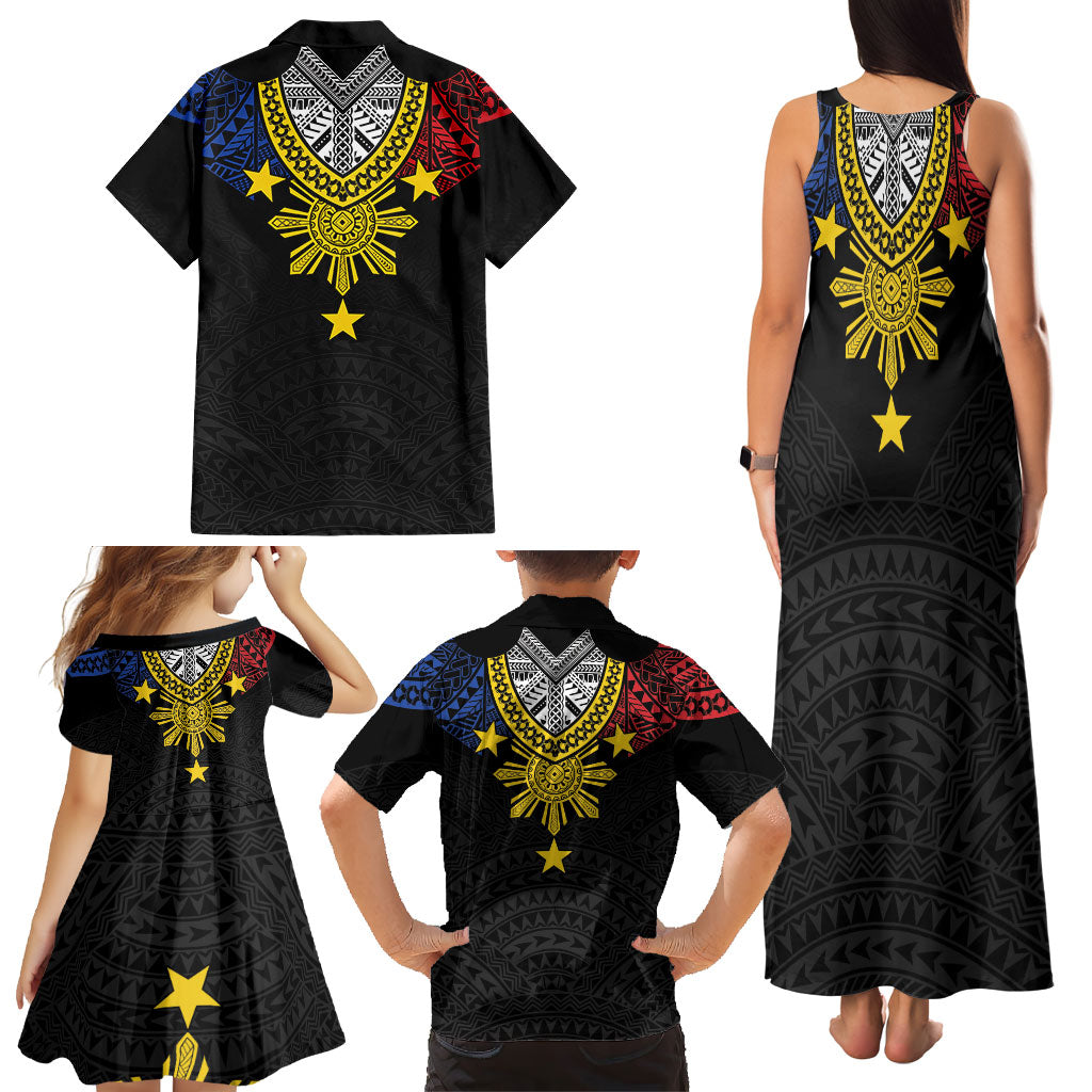 Philippines Heritage Baybayin Mix Polynesian Family Matching Tank Maxi Dress and Hawaiian Shirt