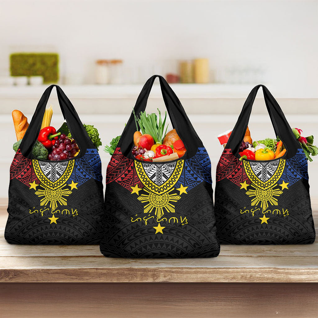 Philippines Heritage Baybayin Mix Polynesian Grocery Bag LT7 3-pack One Size Black - Polynesian Pride
