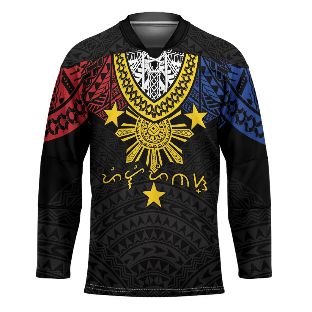 Philippines Heritage Baybayin Mix Polynesian Hockey Jersey LT7 Unisex Black - Polynesian Pride