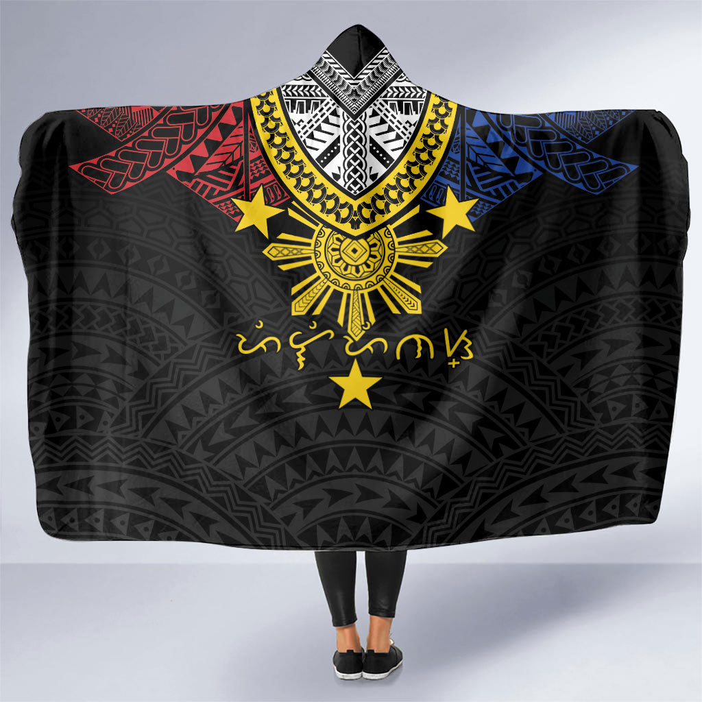 Philippines Heritage Baybayin Mix Polynesian Hooded Blanket LT7 One Size Black - Polynesian Pride